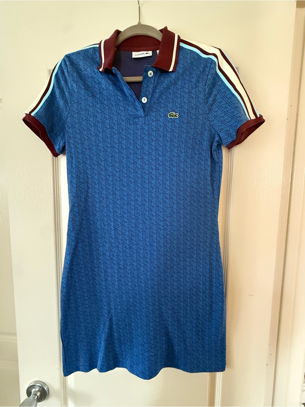 Lacoste Blue Polo Mini Dress with Burgundy Trim